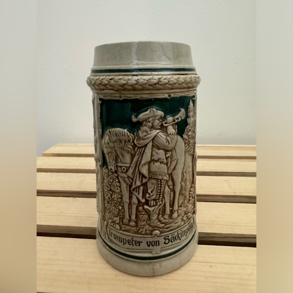 Antique 19thc Stoneware German Beer Stein Tankard Vessle Trompeter Von Sackingen - Picture 5 of 8